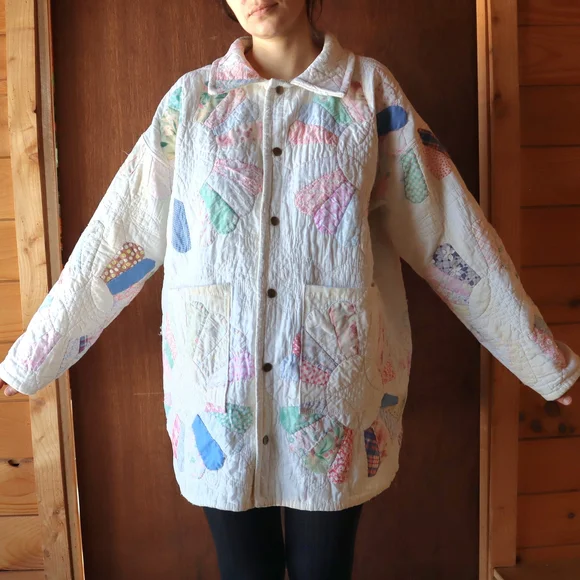 Upcycled Patchwork Quilt Chore Coat Barn Jacket M • L • XL - Picture 5 of 14